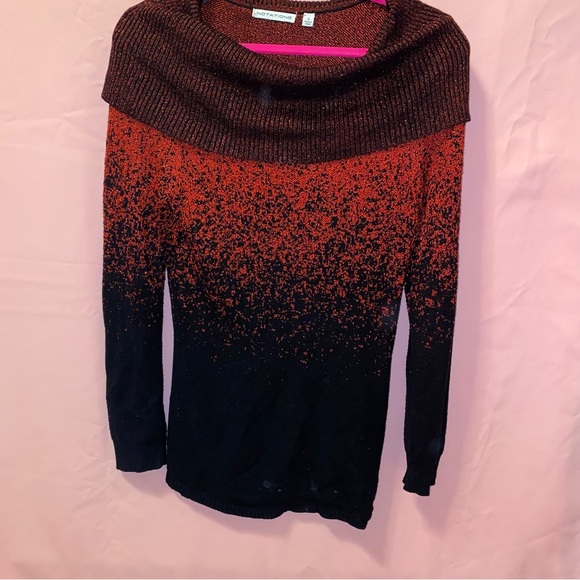 Ombré Red Black Shimmer Fold-over Metallic Sweater Top NY Collection Medium Chic - Picture 3 of 10